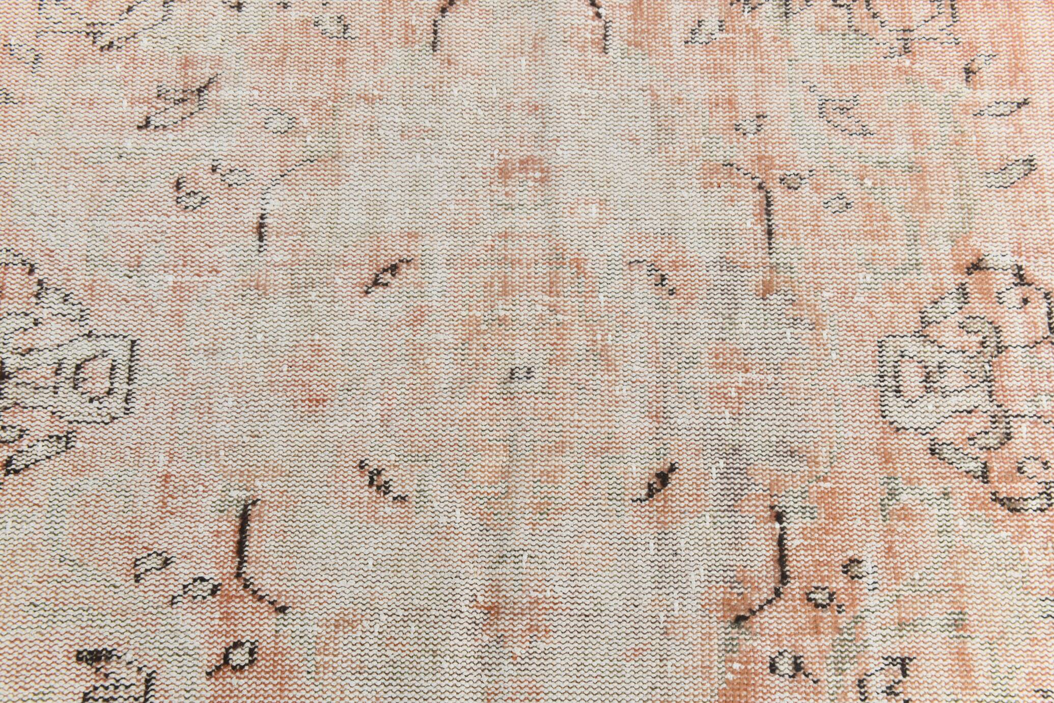 Blush Pink Muted Turkish Vintage Handmade Wool Carpet Rug, 191x316 Cm