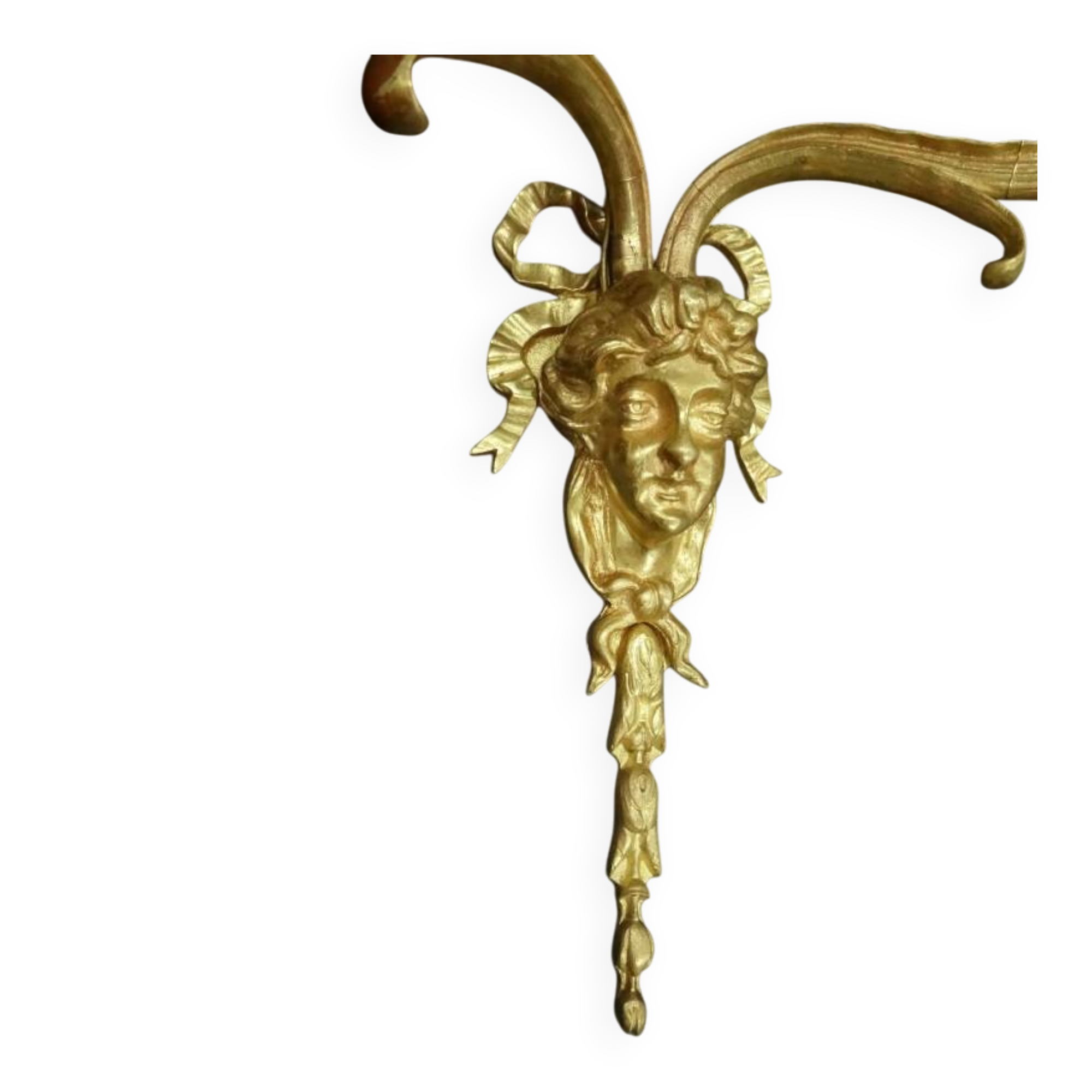 Large pair of wall sconces with male faces in Louis XV style - gilded bronze