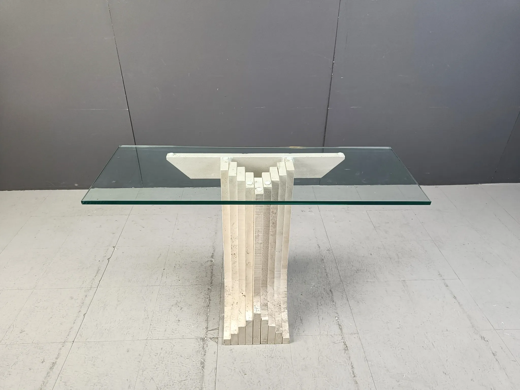 Vintage travertine console table in the manner of Carlo Scarpa, 1970s