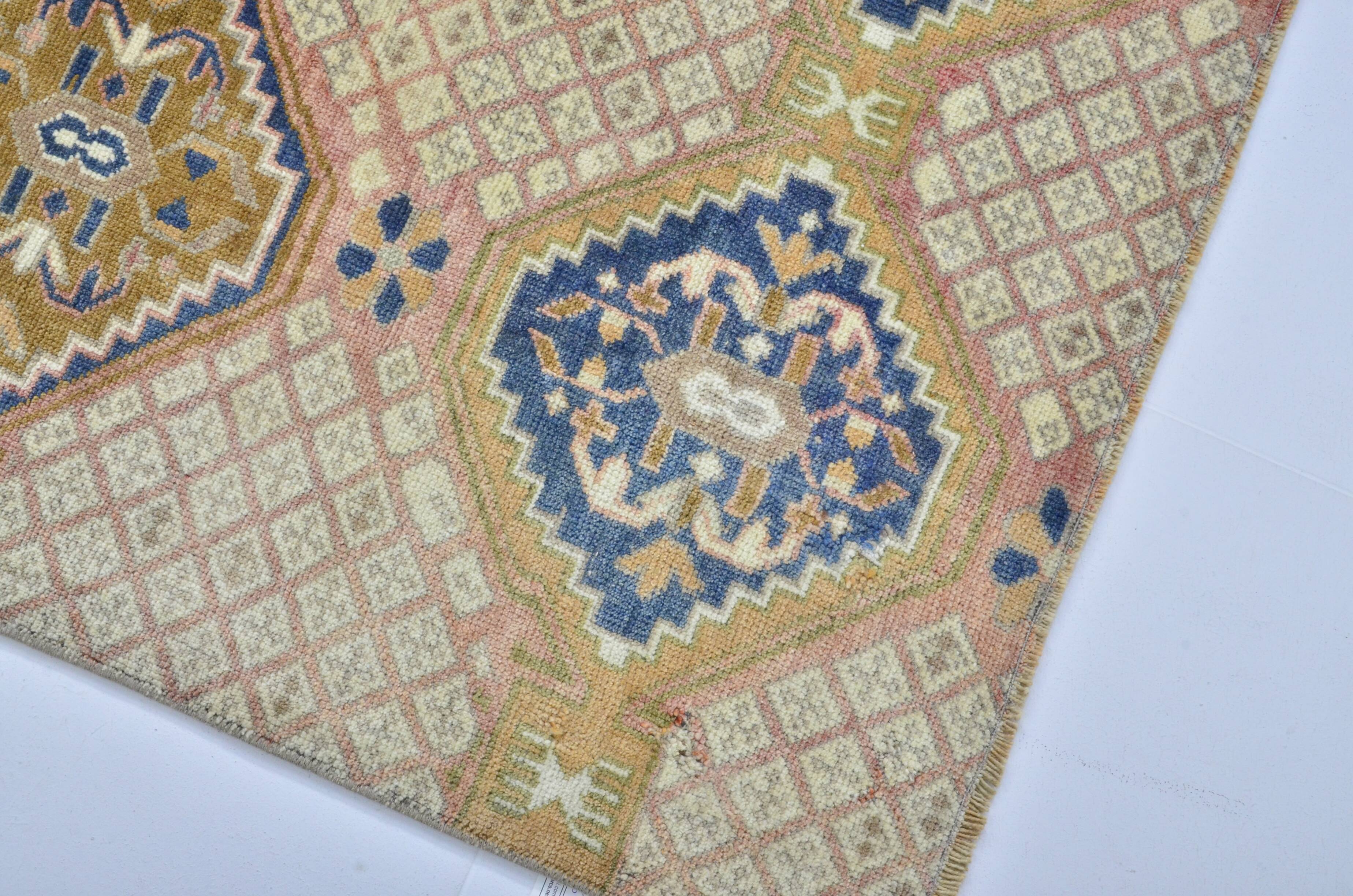 Tapis turc vintage rose et bleu sku 3116
