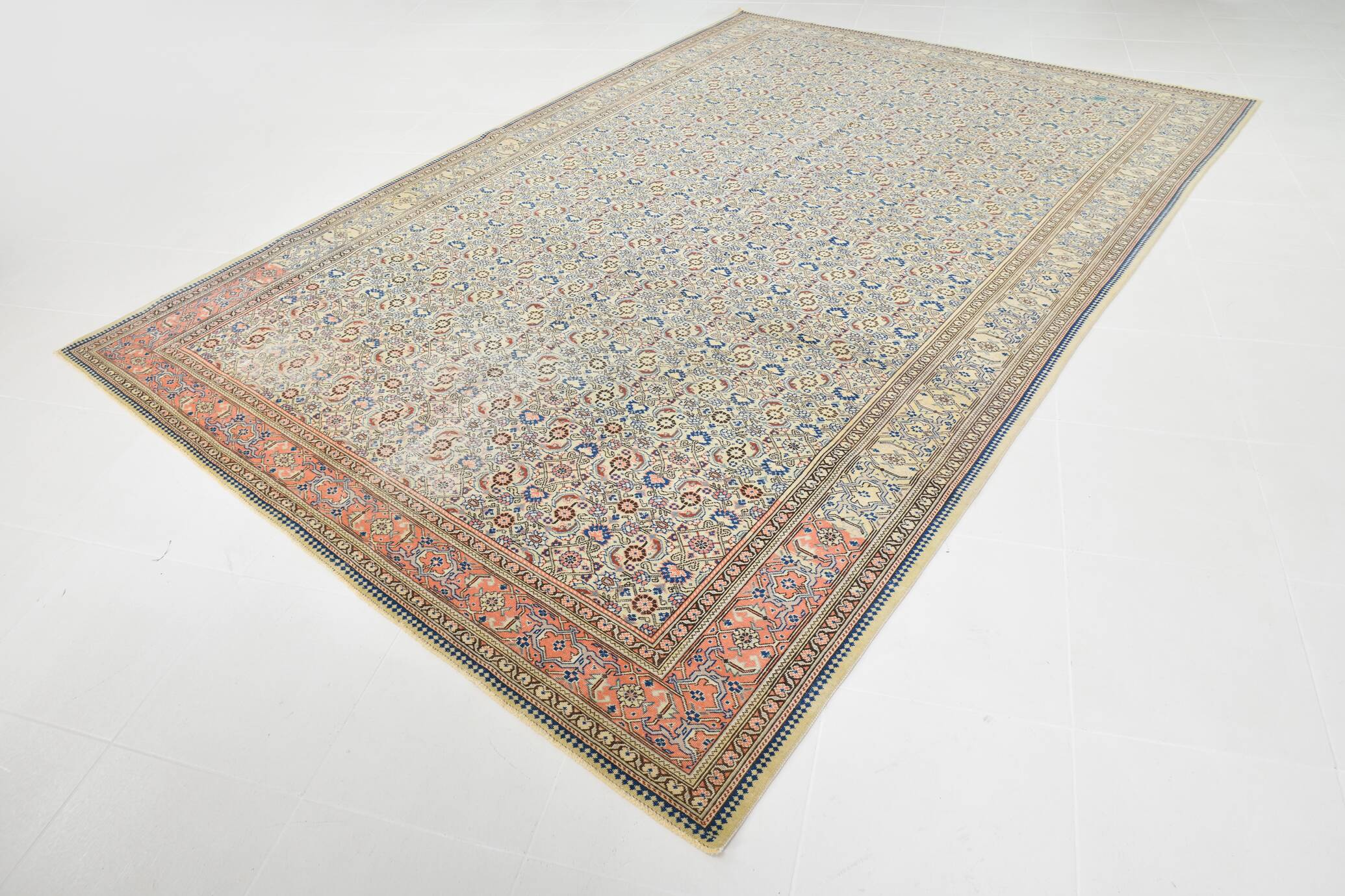 8x11 Vintage Large Blue & Cream Persian Rug, 240x351Cm