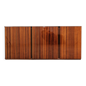 Enfilade en palissandre monumental en bois zèbre laqué de style mid-century.