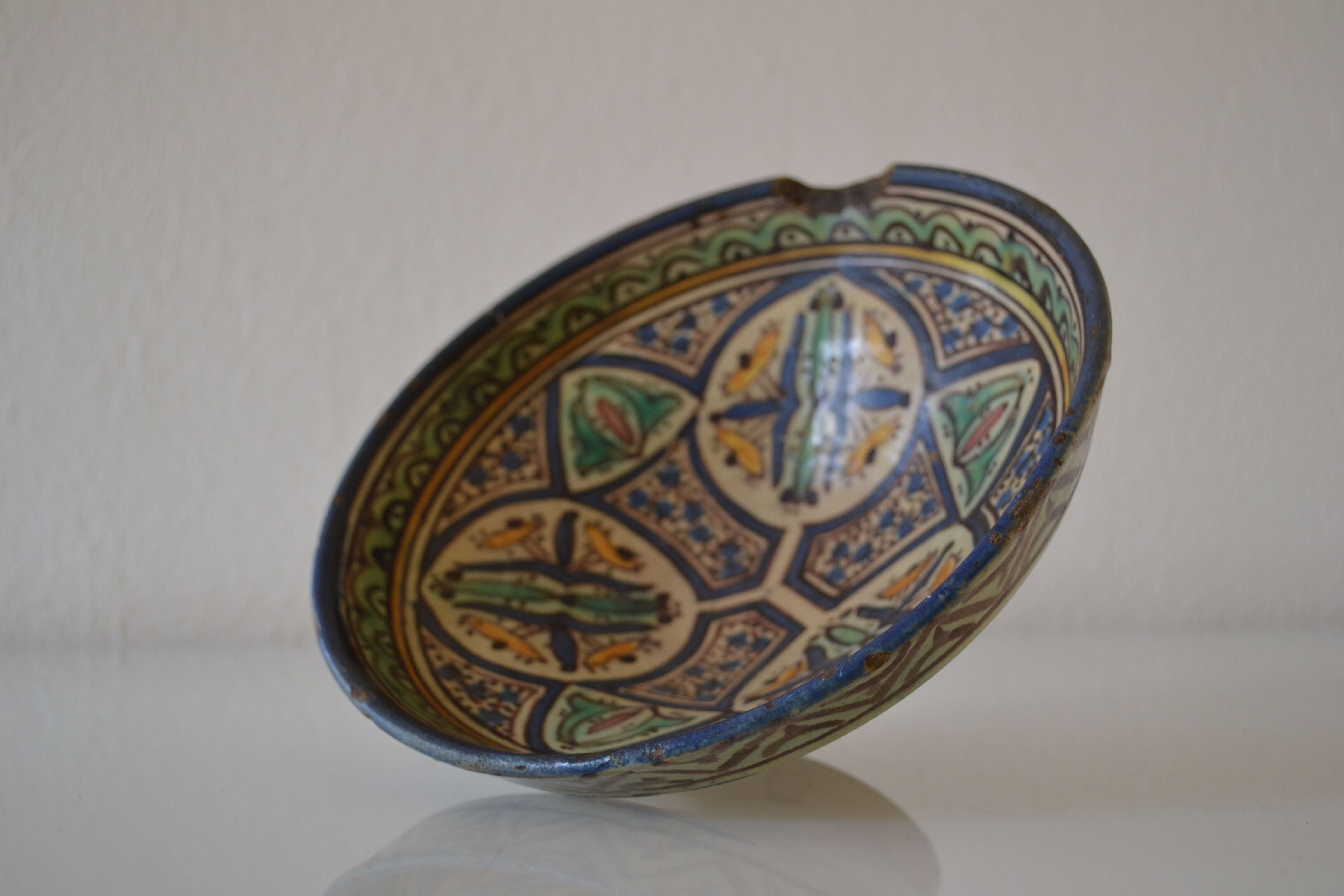 Ancient berbere ceramic dish signed north africa