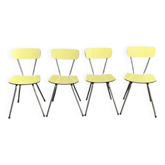 Yellow Formica chairs with compass legs, 1950s