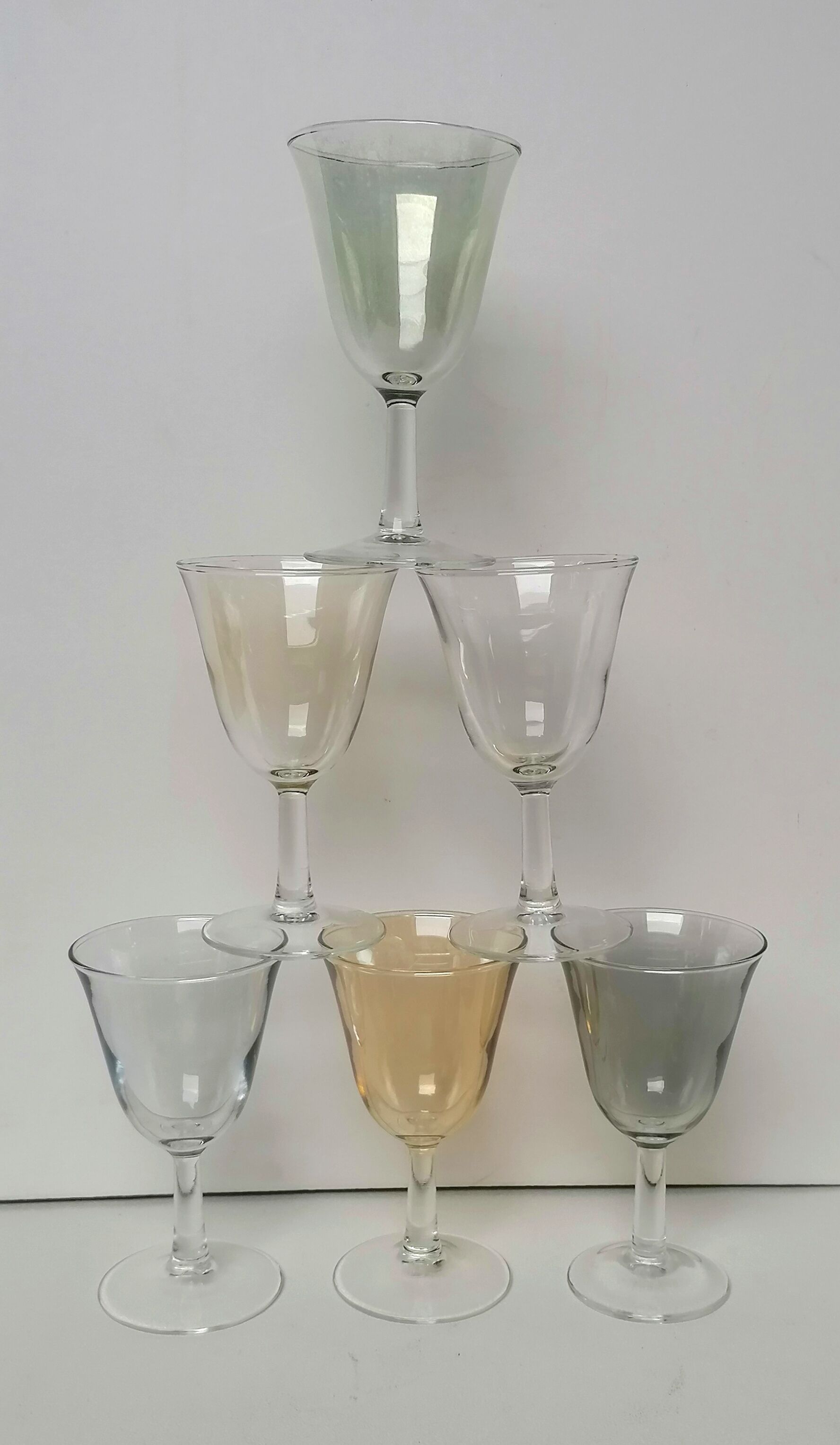 6 iridescent harlequin glasses in port