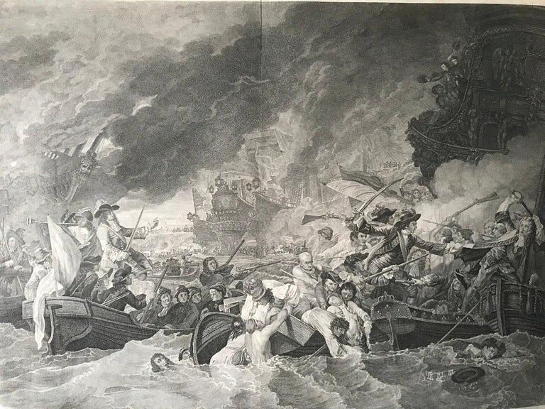 B. West, naval battle: Battle of the Hougue, engraving, eighteenth century