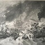 B. West, naval battle: Battle of the Hougue, engraving, eighteenth century