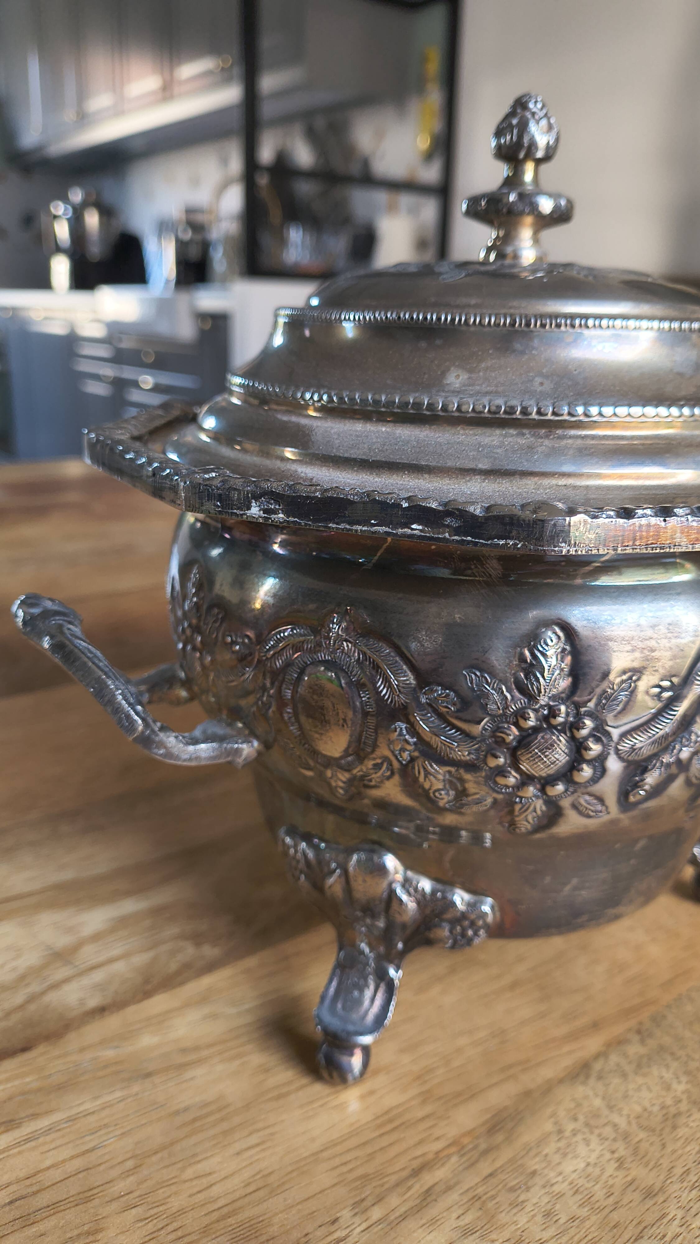 Antique Box / Chased Silver-Plated Sugar Bowl from Fes - Nesting Style (Vi