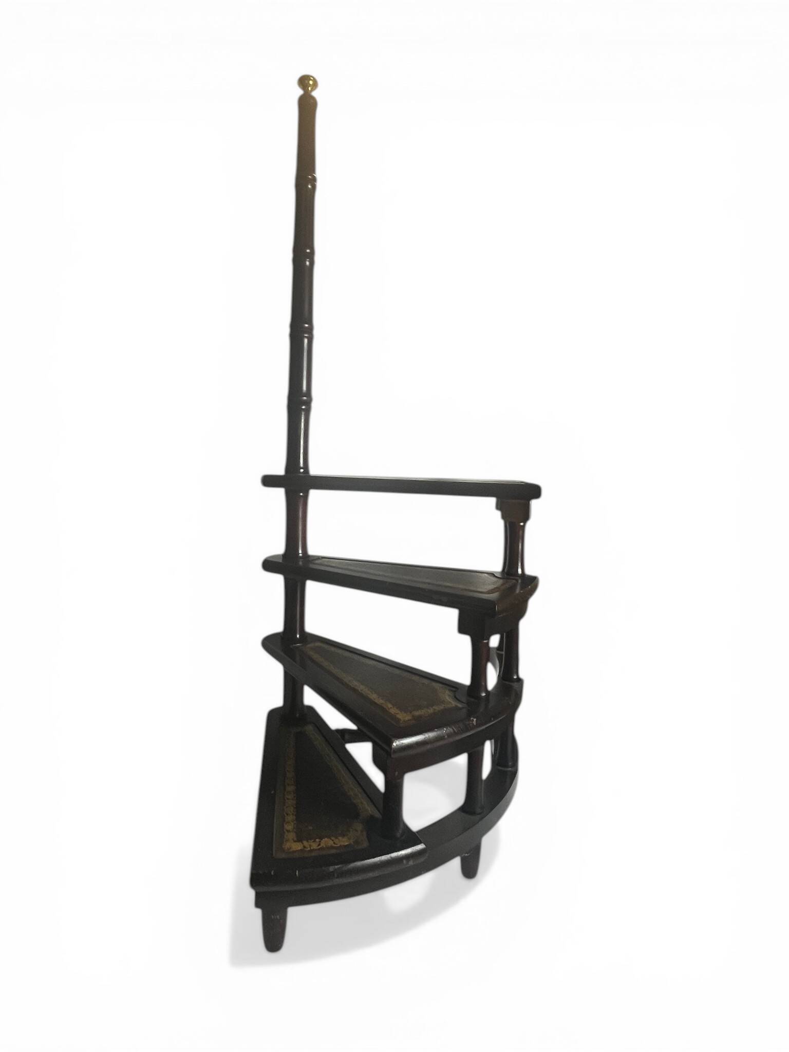 English library staircase wood and leather 20th century
