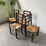 Set of 4 straw chairs from the 50s Dudouyt