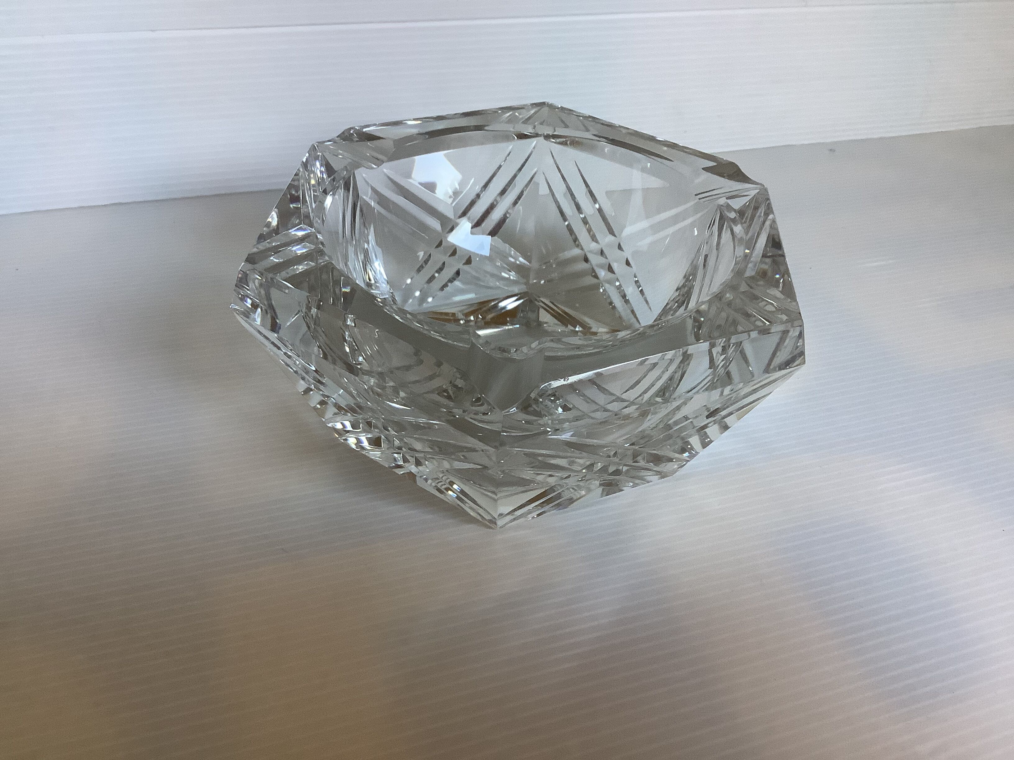 Octagonal crystal ashtray cut