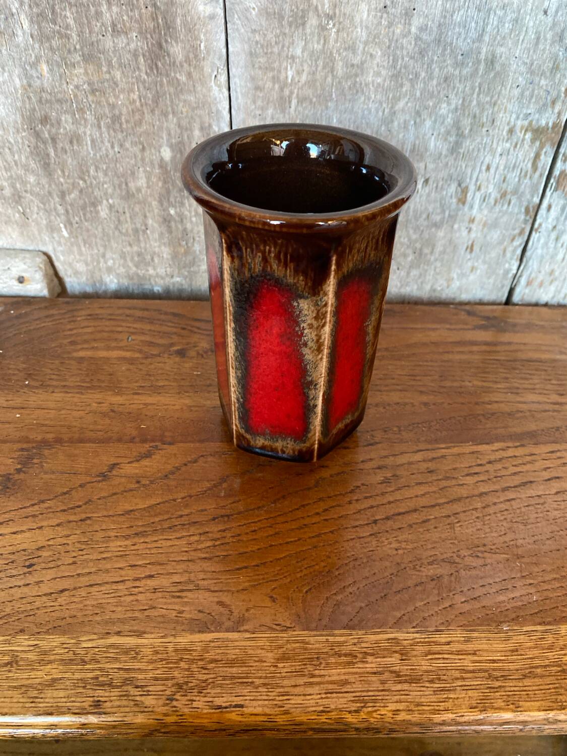 Antique Vase Scheurich Keramik Ceramic Brown Red West Germany Vintage #B767