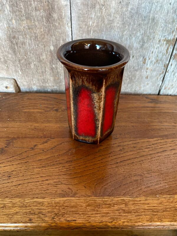 Ancien Vase Scheurich Keramik Céramique Marron Rouge West Germany Vintage #B767
