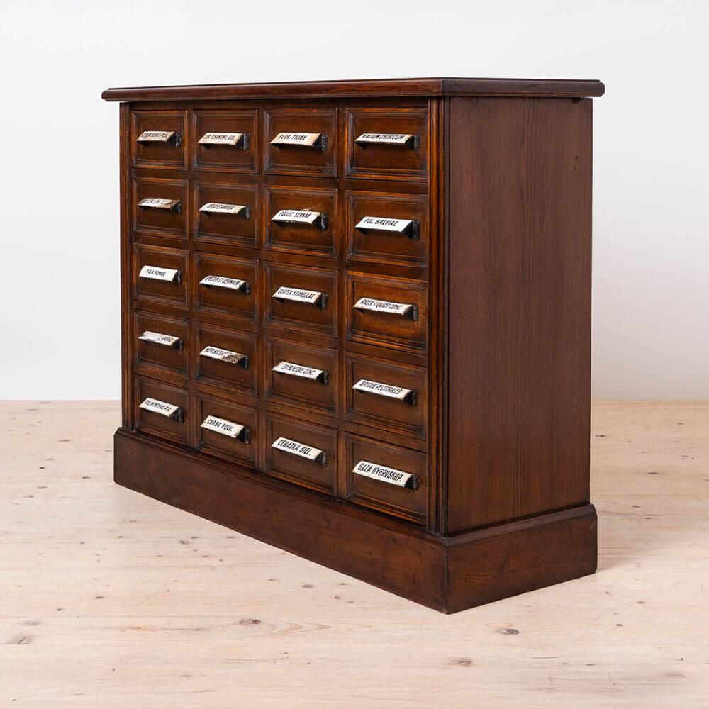Apothecary Chest of Drawers, Solid Oak Wood, Restored, Early 20th Century