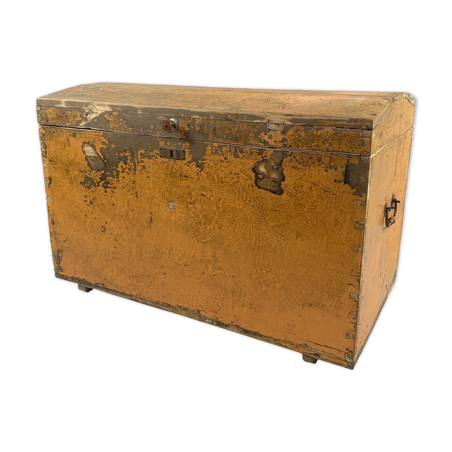 19th Century  Wooden Chest or Floor Trunk, Original Paint