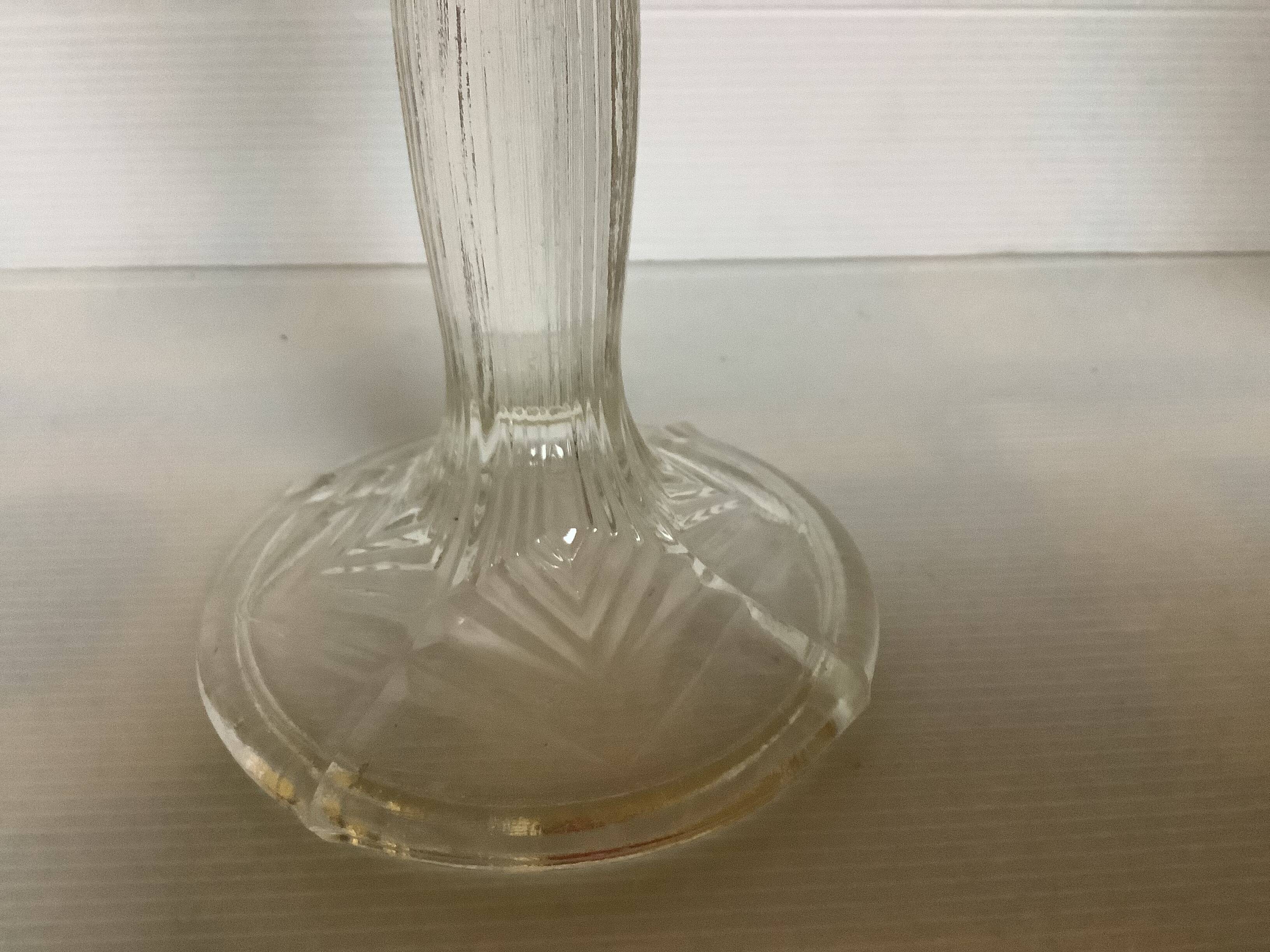 Pair of geometric art deco molded glass candlesticks