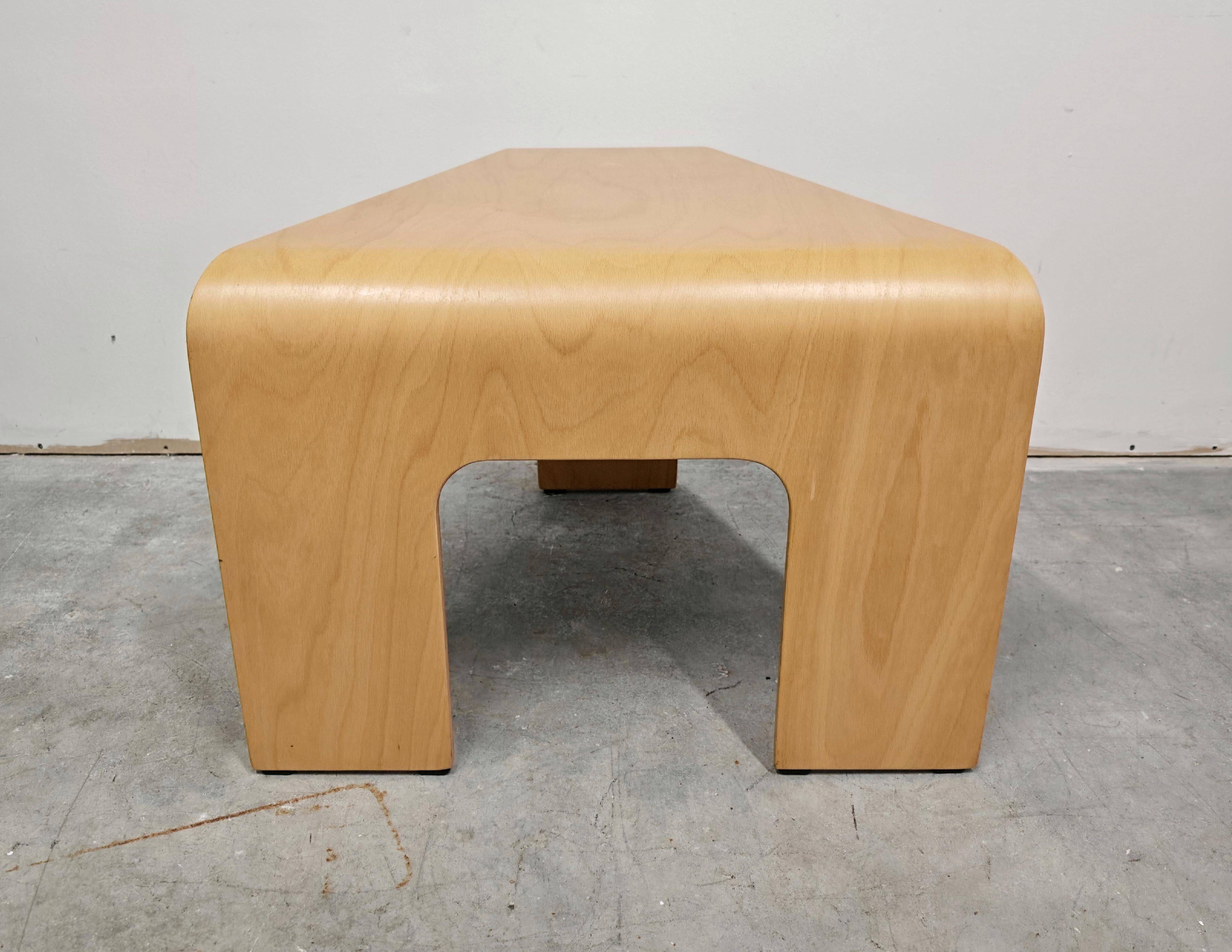 Postmodern side table made of beech plywood by Ekornes Stressless from the 1980s.