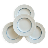 4 assiettes creuses vintage faïence ivoire – doubles liserés bleus