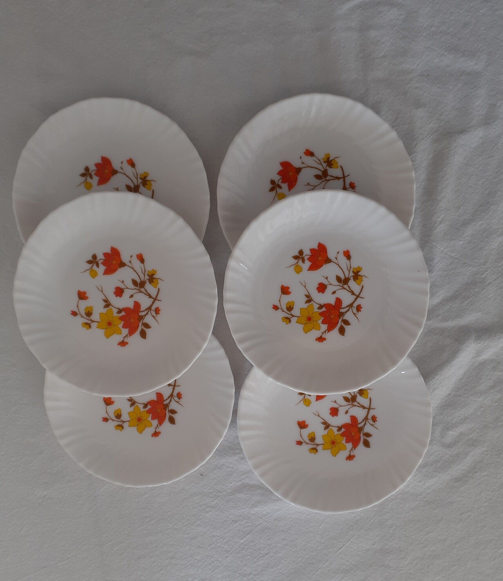 6 Dessert plates arcopal France vintage orange & yellow flowers