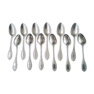 Coffret de 12 cuillères à café en métal argenté style Empire
