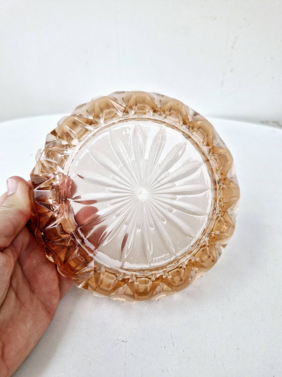 Vintage Luminarc Empty Pocket Ashtray In Rosaline Pink Chiseled Glass