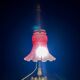 Large adjustable lamp, brass/pink glass, early 20th century.
