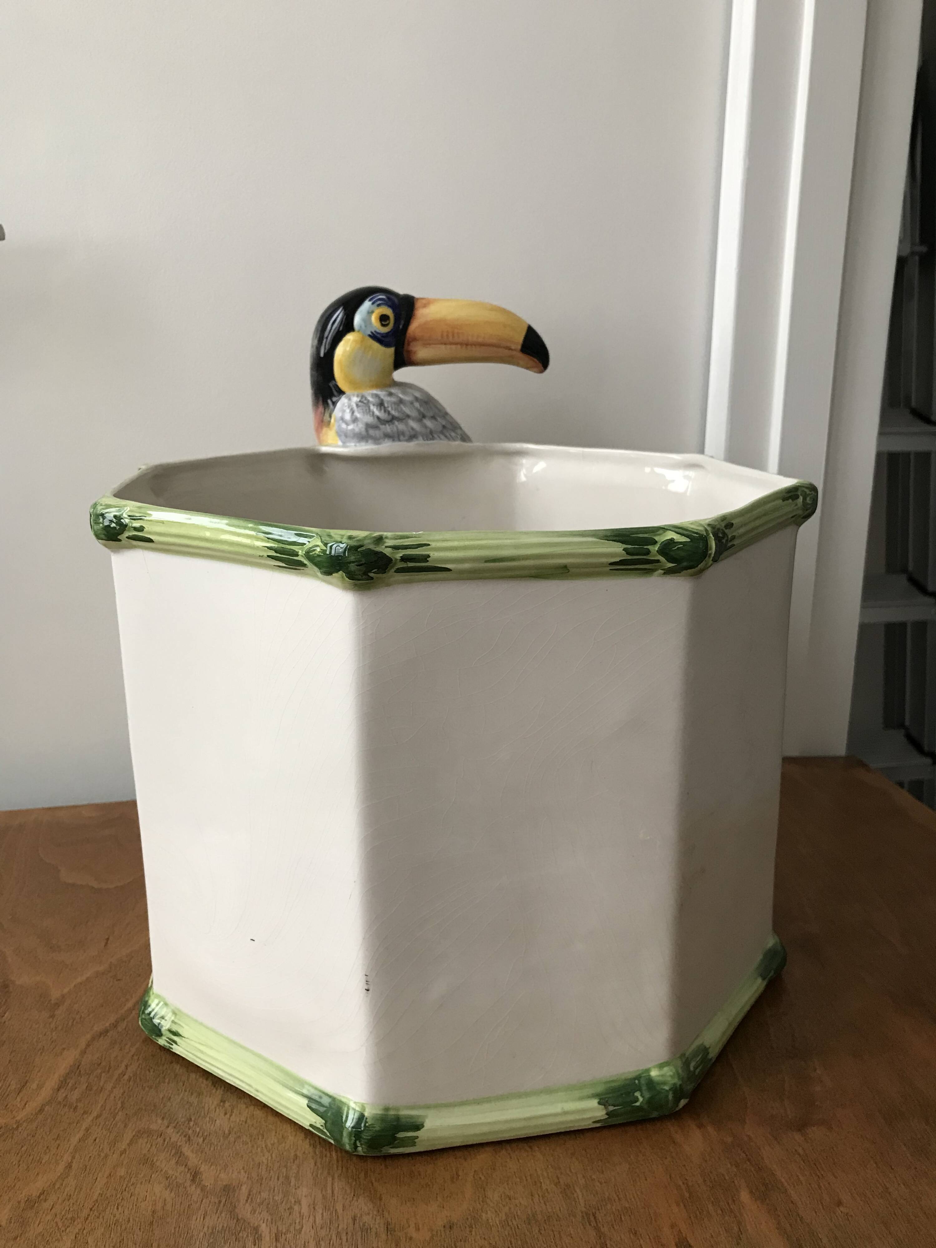 Vintage slip planter with Toucan decoration