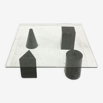 Table basse sculpturale marbre et verre 1970