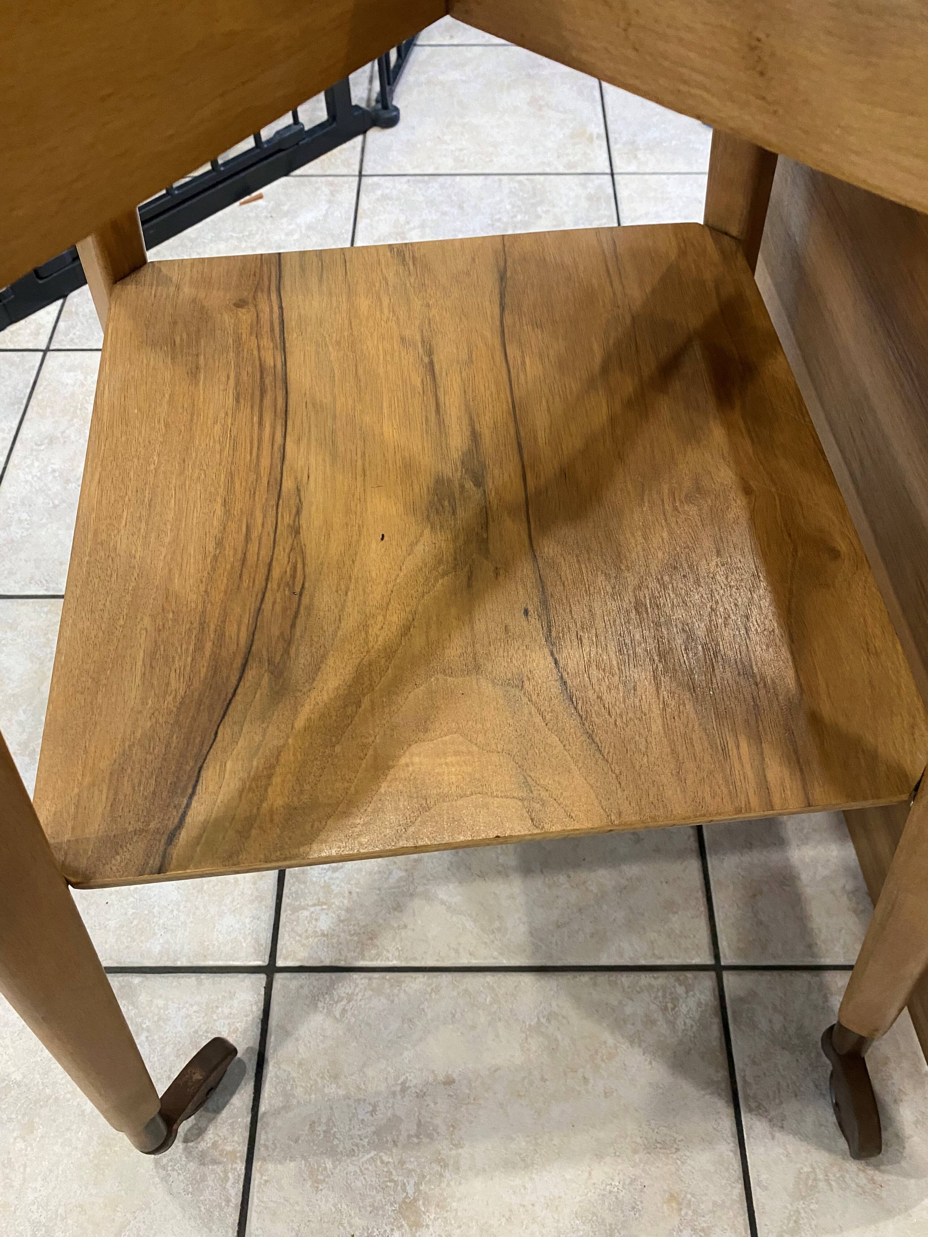 Scandinavian wooden side coffee table with vintage 50s swivel top