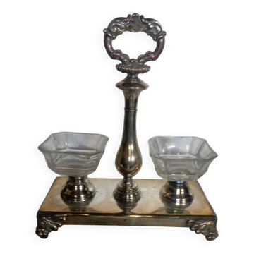 Crystal and silver-plated metal salt cellar