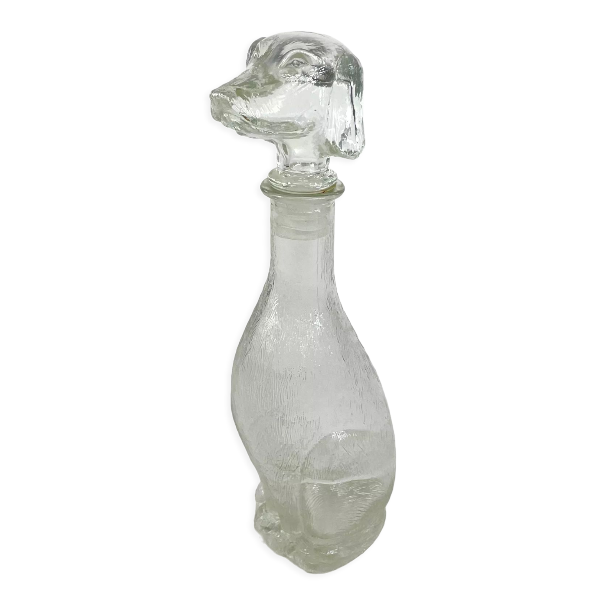 Vintage glass dachshund carafe from empoli, italy, circa 1960