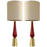 RED Murano Glass Table Lamps with Bouclé Lampshde by SimoEng