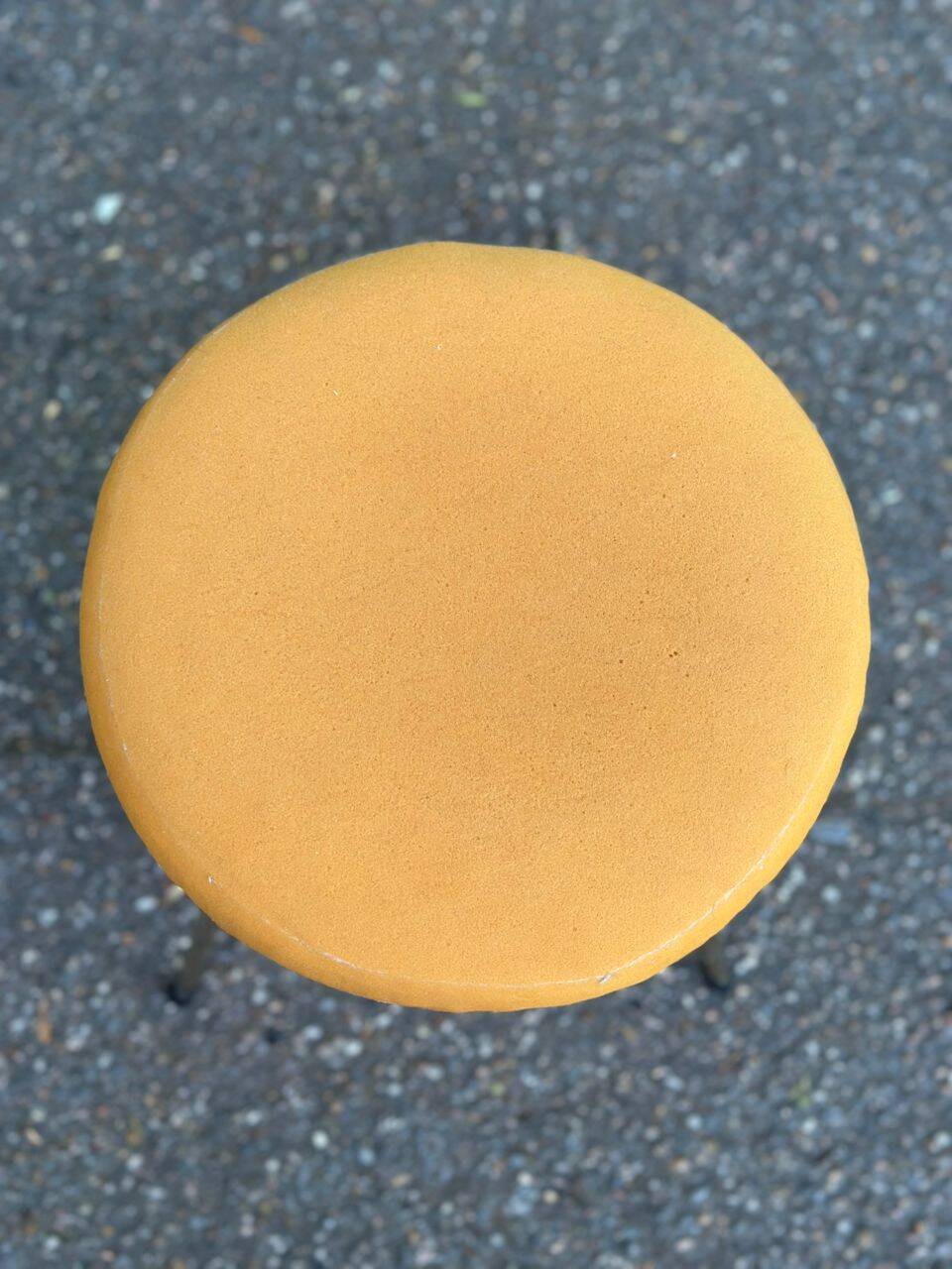 Scandinavian tripod stool in yellow leather and gold brass 1950