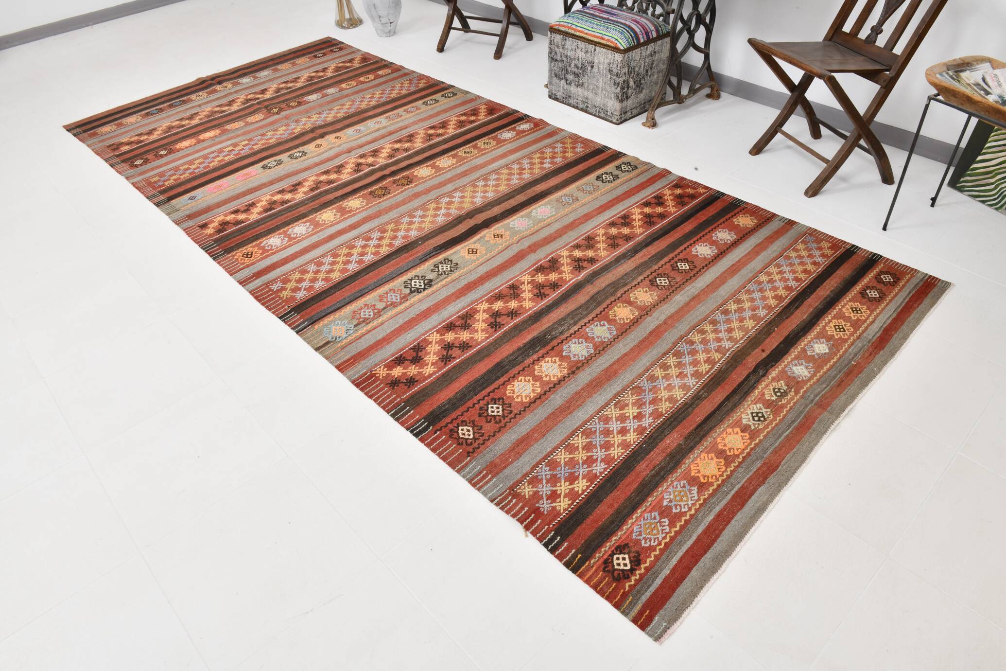 5x12 Long Wide Turkish Vintage Kilim Rug 162x377Cm SK 32815