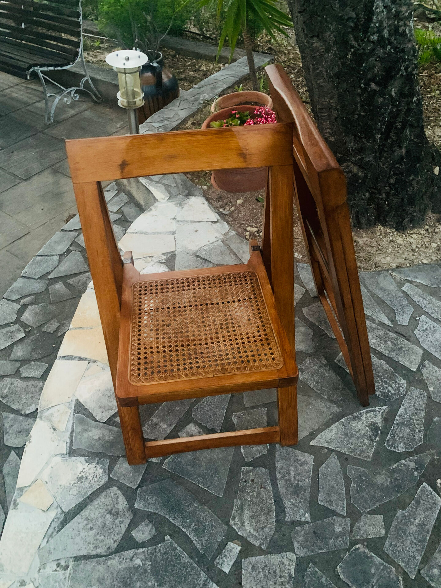 Chaises pliantes bois et cannage
