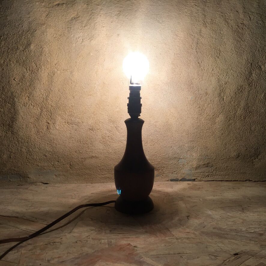 Turned wooden bedside lamp foot