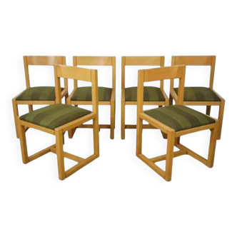 Set of 6 modernist chairs in wood and fabric from the 60s