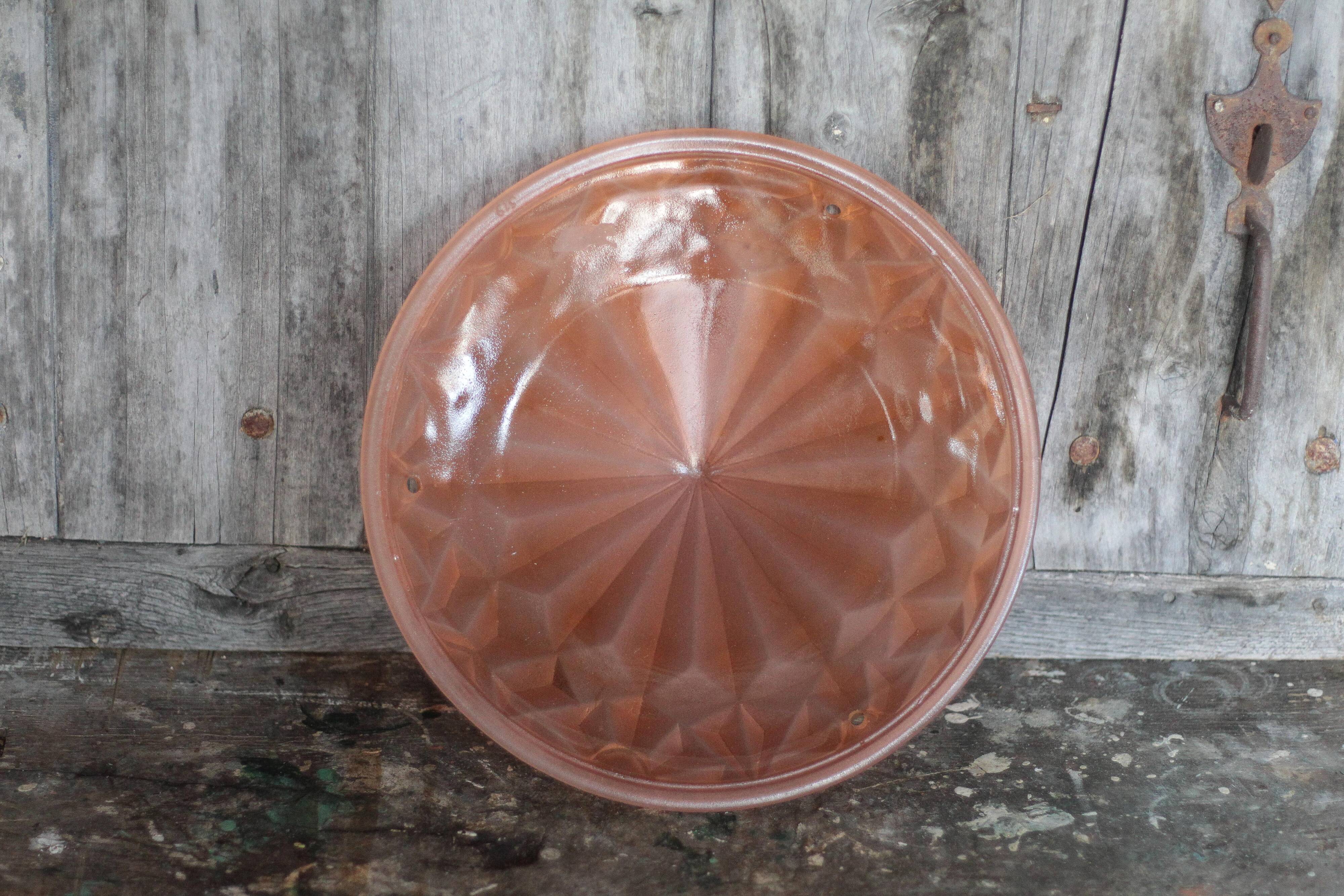 Vintage Art Deco ceiling light, geometric pattern ceiling fixture, bowl.
