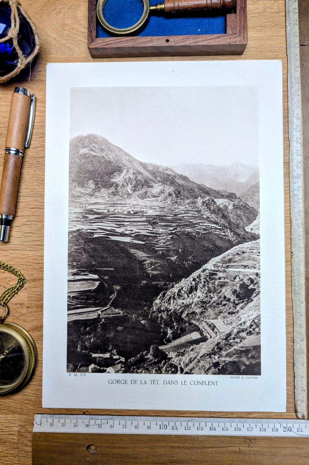 Gorge de la Têt, Pyrenees. Printed photo plate from 1937.