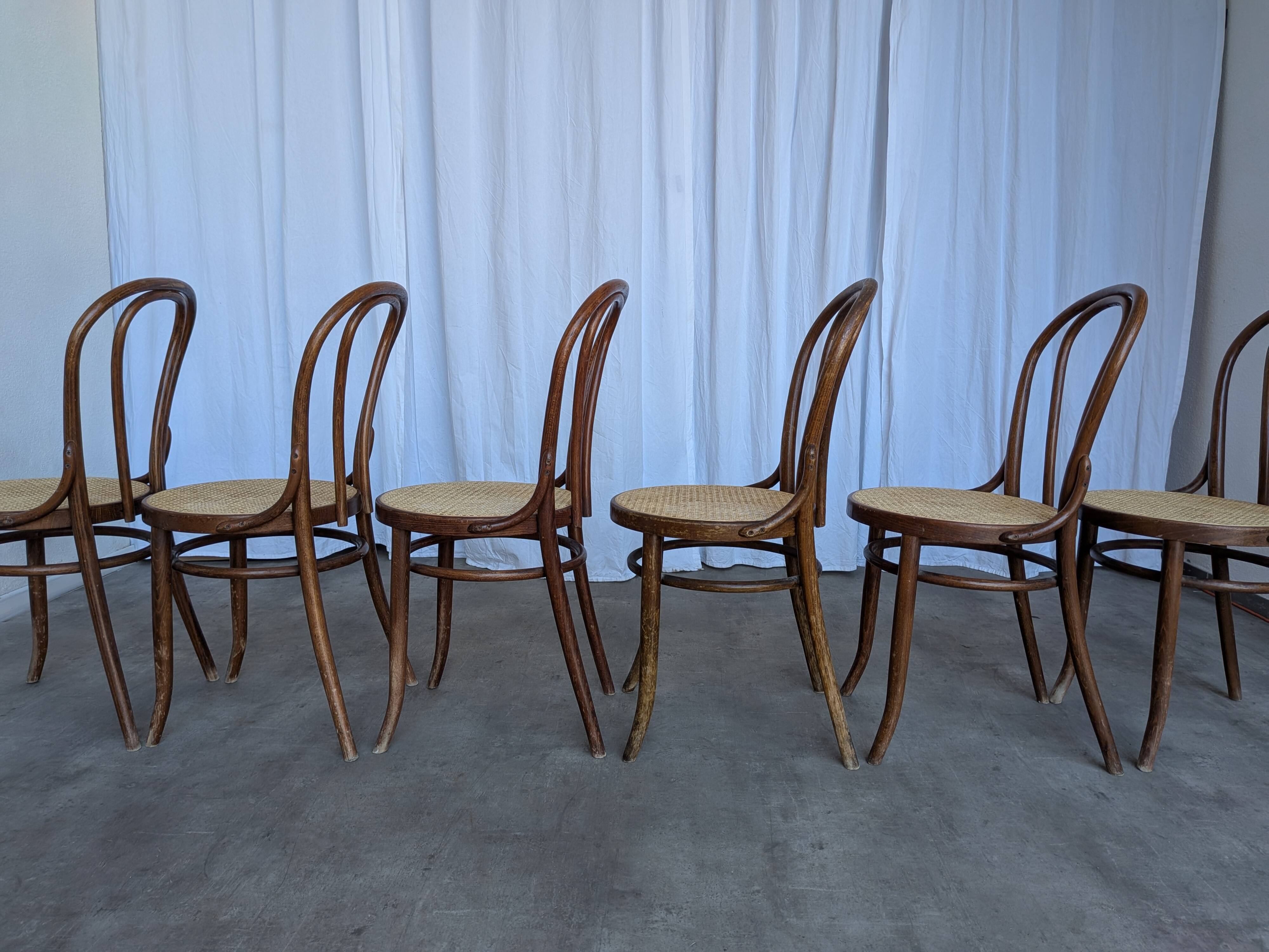 Set of 6 Bentwood Dining Chairs with Cane Seat / Bistro Thonet Style Chairs
