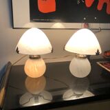 Lampe champignon en pate de verre marbré blanc