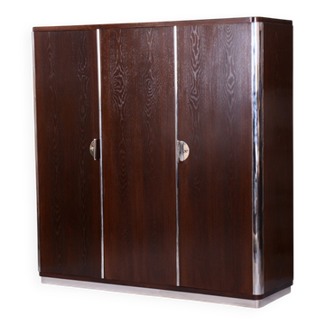 Bauhaus Wardrobe in Chrome, Steel, and Oak from Vichr a Spol, Czech, 1930s