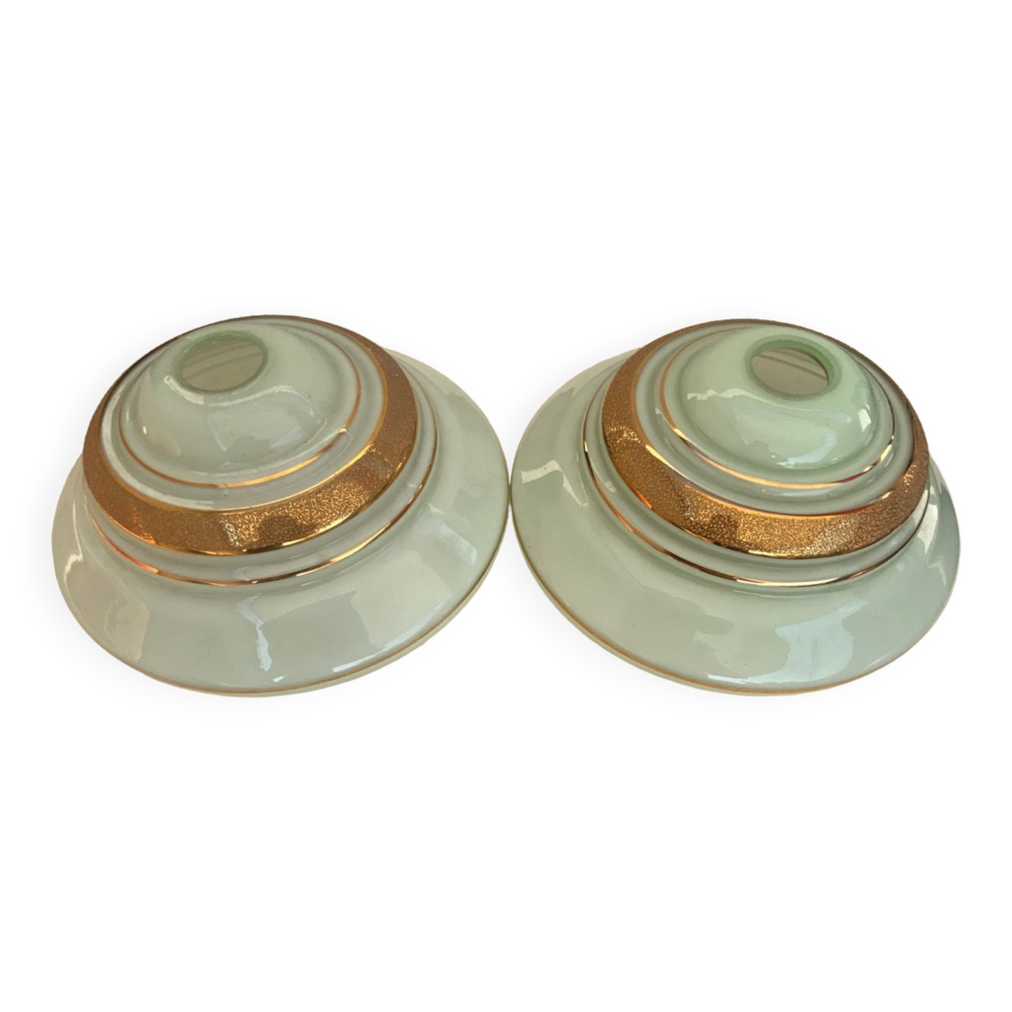 Set of 2 opaline lampshades water green and gold