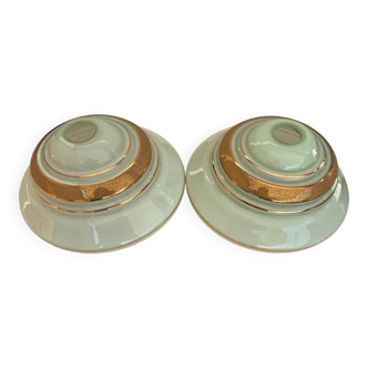 Set of 2 opaline lampshades water green and gold