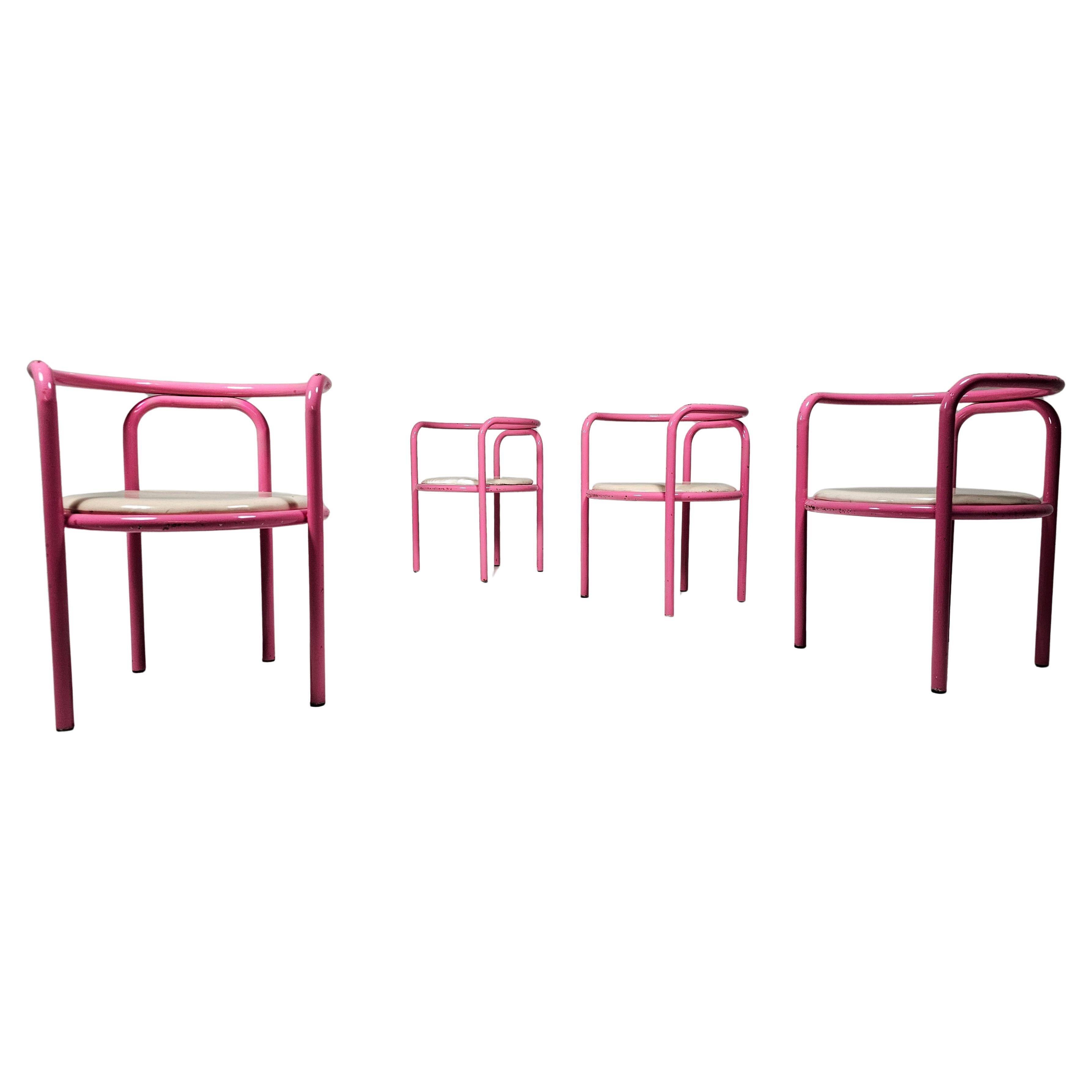Set of 4 pink Locus Solus chairs by Gae Aulenti for Poltronova, 1960s.