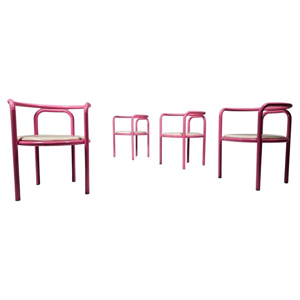 Ensemble de 4 chaises roses Locus Solus de Gae Aulenti pour Poltronova, années 1960