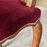 Série de 4 chaises style Louis XV en merisier – cannage et velours bordeaux