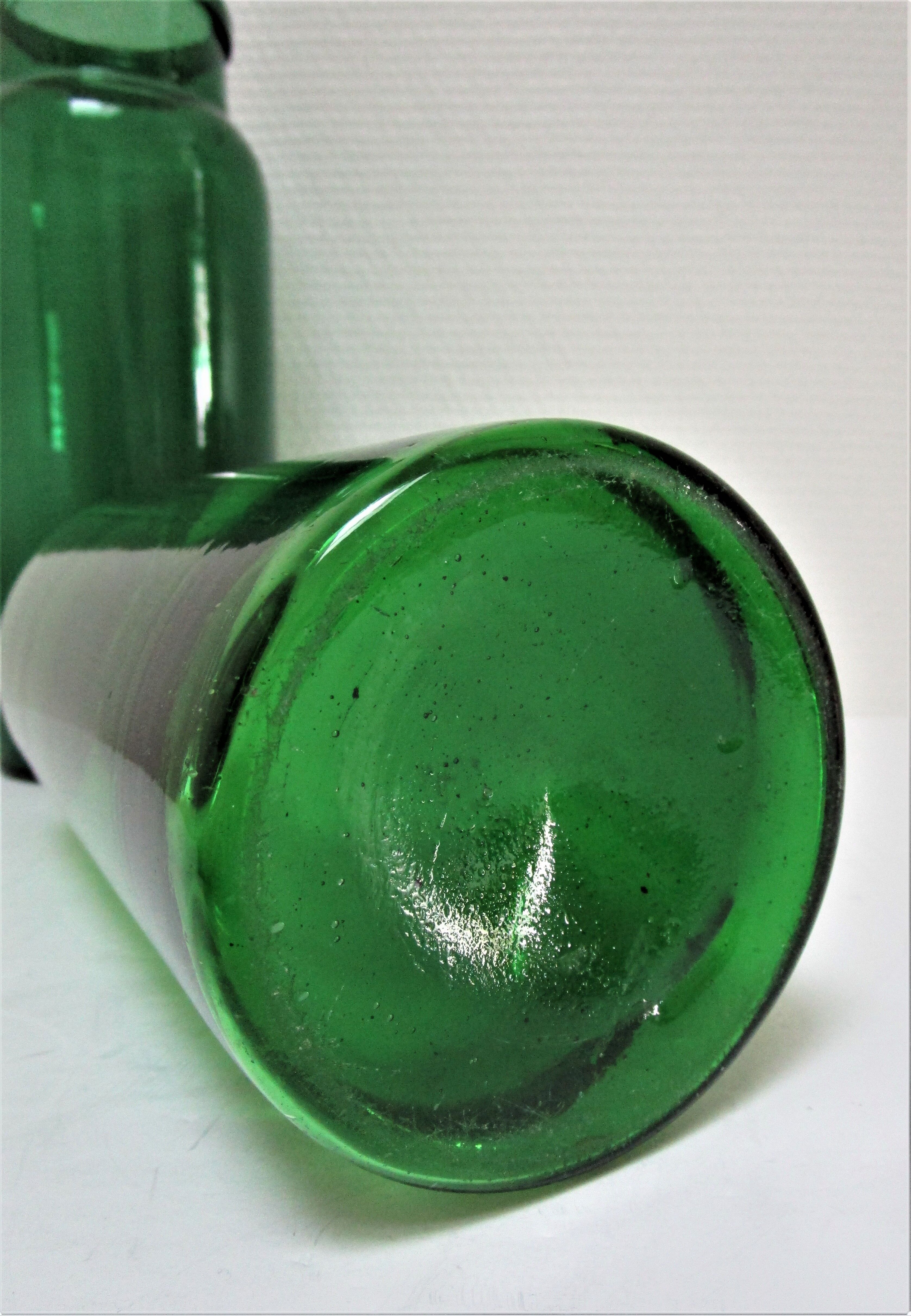 Two old green blown glass jars early 20th century