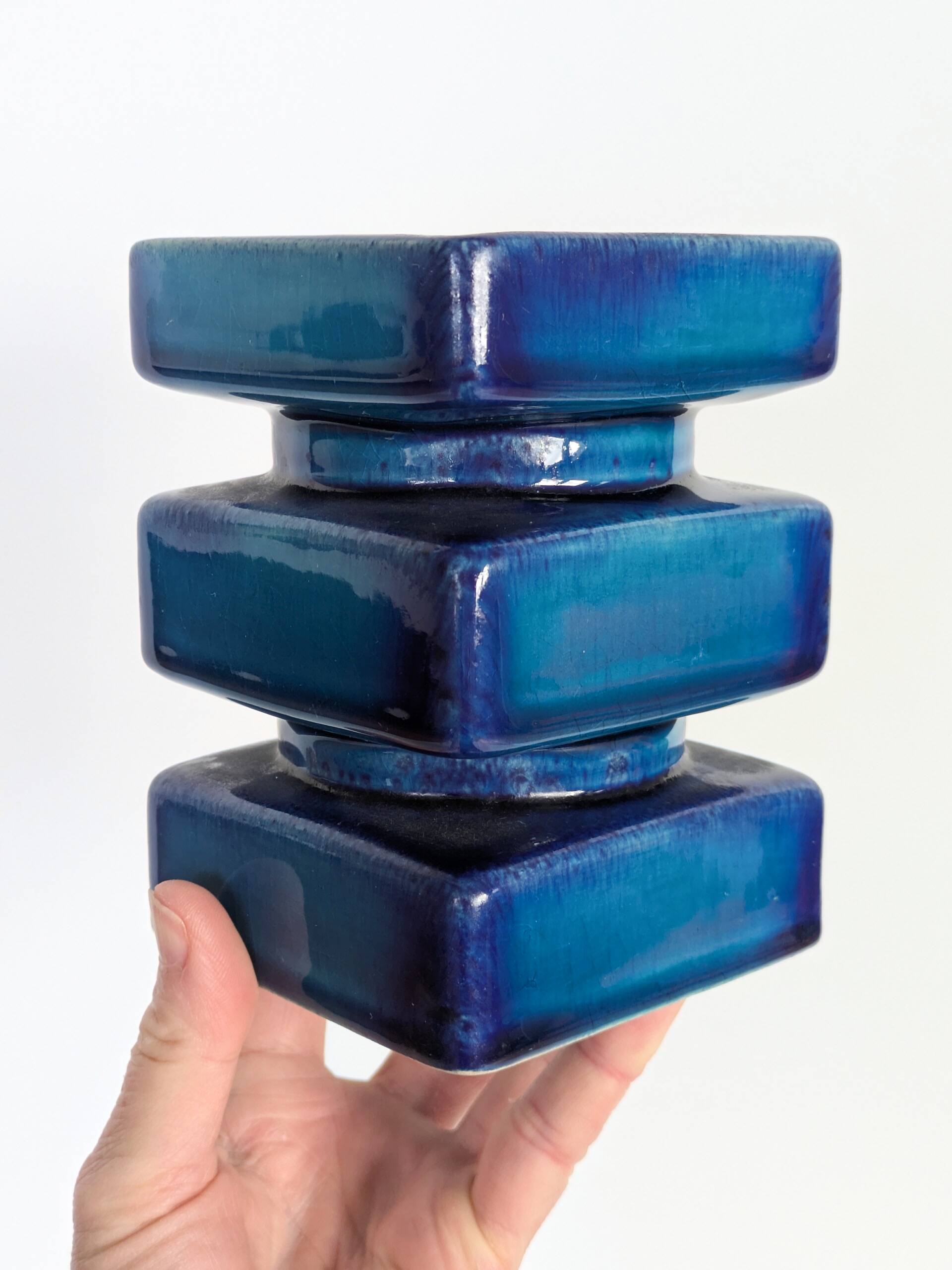 Cari Zalloni vase for Steuler, model 5101, Blue Space Age Ceramic