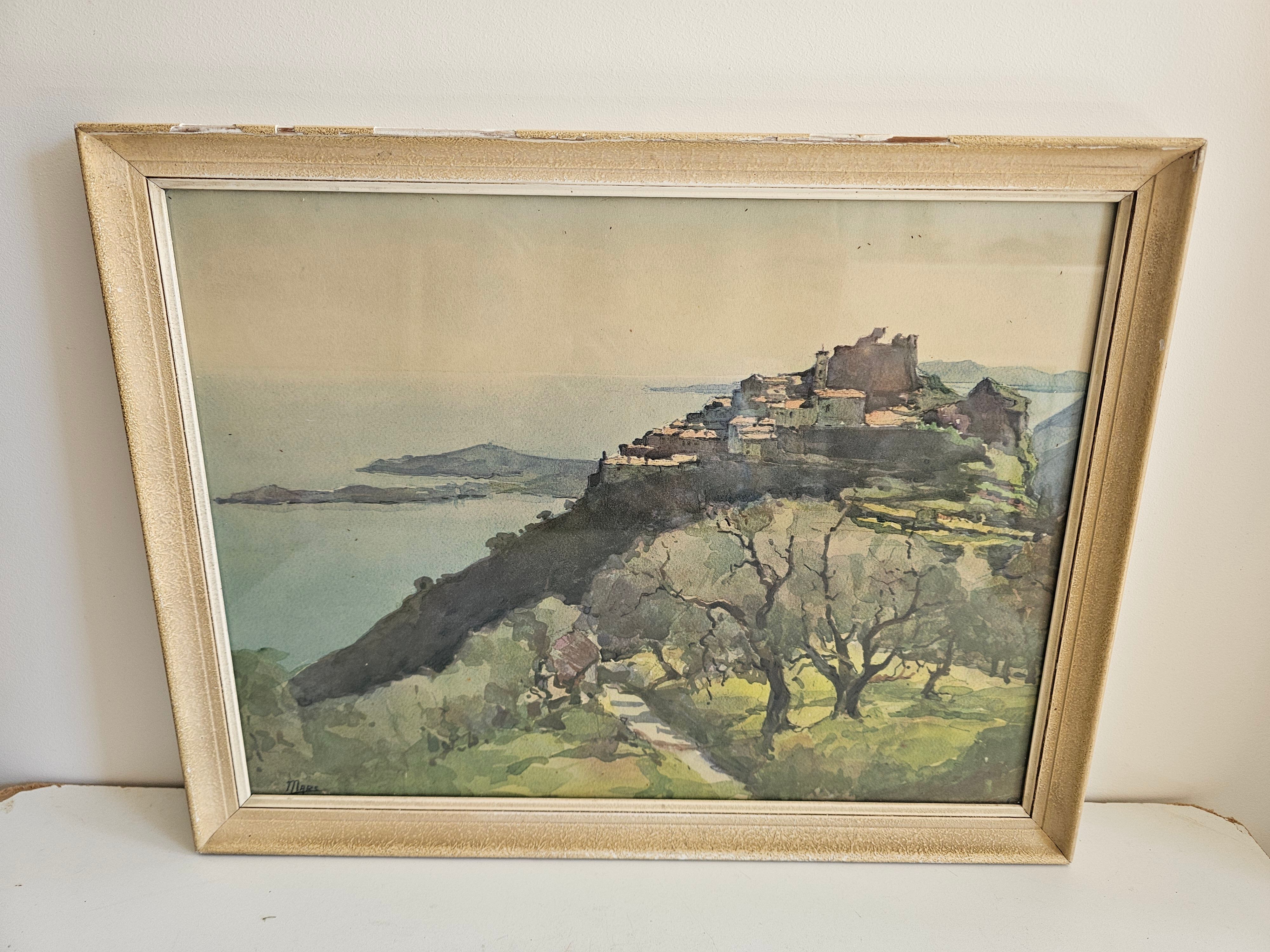 Old lithograph - Landscape Riviera Mediterranean Eze - A. Marc